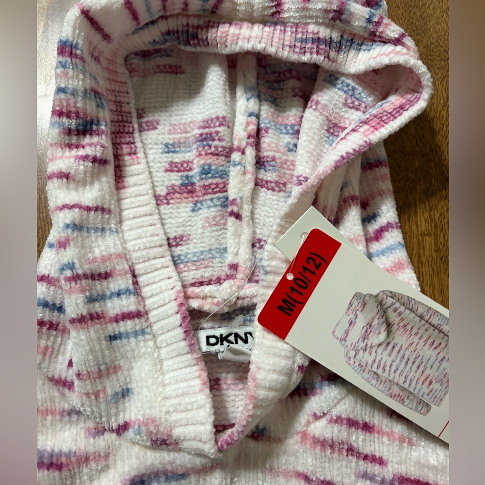 DKNY NWT Girls Confetti Soft Chenille Hooded Sweater Sz. Med. 10-12 - Picture 4 of 9